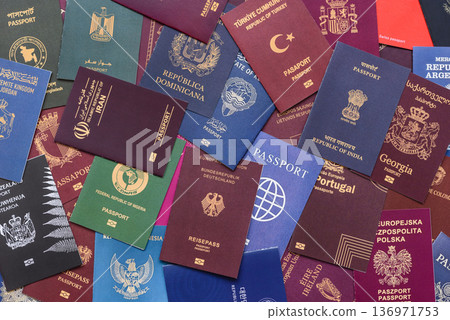 Passports of citizens of different countries of the world. Passports background 136971753