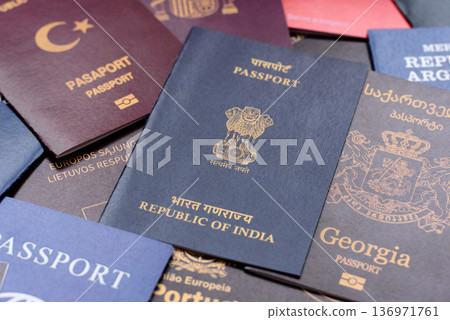 Passports of citizens of different countries of the world. Passports background 136971761
