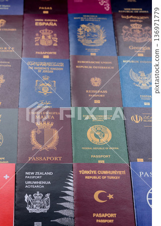 Passports of citizens of different countries of the world. Passports background 136971779