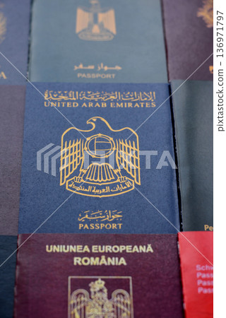 Passports of citizens of different countries of the world. Passports background Passports of citizens of different countries of the world. Passports background 136971797