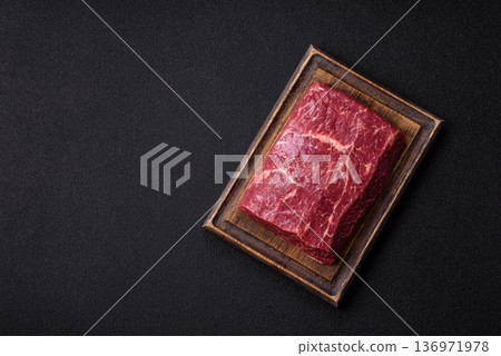 A piece of raw beef, a tenderloin for grilling or barbecue. Raw beef A piece of raw beef, a tenderloin for grilling or barbecue. Raw beef 136971978