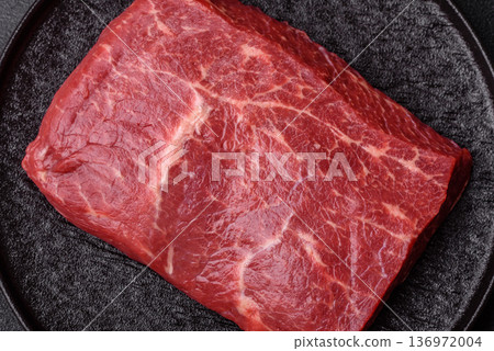 A piece of raw beef, a tenderloin for grilling or barbecue. Raw beef A piece of raw beef, a tenderloin for grilling or barbecue. Raw beef 136972004