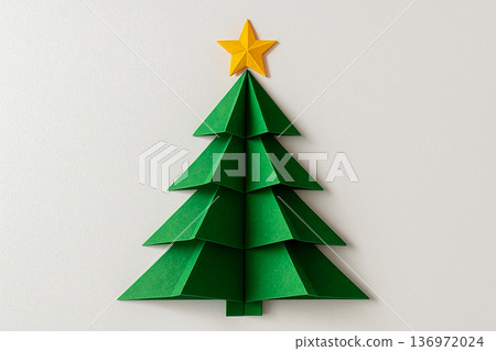 Minimalist Origami Christmas Tree With Golden Star 136972024