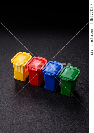 Bins for trash or garbage, selective and recycling waste disposal. Bins for trash or waste 136972039