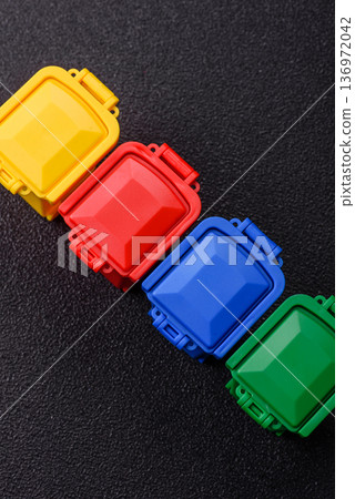 Bins for trash or garbage, selective and recycling waste disposal. Bins for trash or waste 136972042