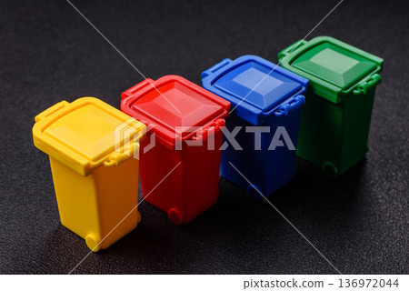 Bins for trash or garbage, selective and recycling waste disposal. Bins for trash or waste 136972044