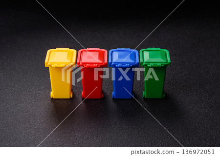 Bins for trash or garbage, selective and recycling waste disposal. Bins for trash or waste 136972051