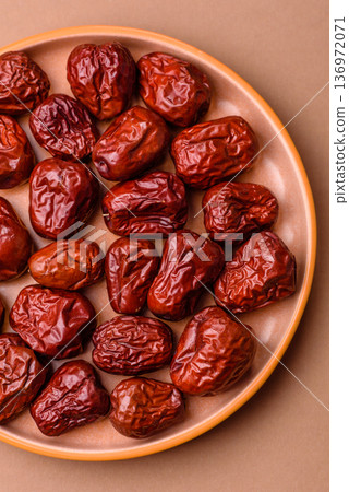 Red dried dates, the Chinese sweet fruit jujube, as a healthy food. Red dates, jujube 136972071
