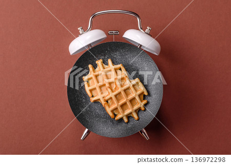 Vintage alarm clock on brown surface as a conceptual background for deadlines for tasks Vintage alarm clock on brown surface as a conceptual background for deadlines for tasks 136972298