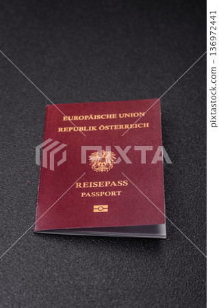 Austria passport, visa for international travel and vacation. Austrian passport Austria passport, visa for international travel and vacation. Austrian passport 136972441