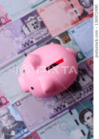 A piggy bank as a concept for storing, accumulating financial resources. A piggy bank A piggy bank as a concept for storing, accumulating financial resources. A piggy bank 136972490