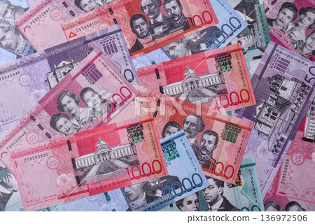Dominican republic money, peso currency, banknotes of various denominations. Dominican money, peso Dominican republic money, peso currency, banknotes of various denominations. Dominican money, peso 136972506
