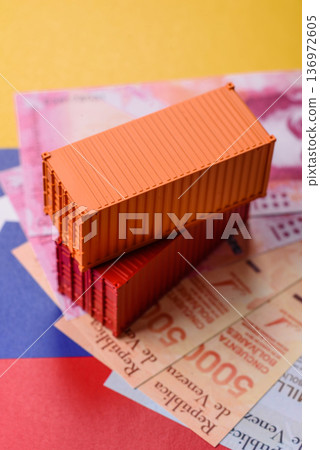 Cargo containers on the Venezuela flag, conceptual backdrop for goods logistics. Cargo containers 136972605