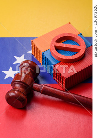 The cargo container embargo on the Venezuela flag as a backdrop for your design 136972626
