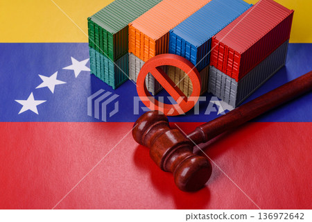 The cargo container embargo on the Venezuela flag as a backdrop for your design The cargo container embargo on the Venezuela flag as a backdrop for your design 136972642
