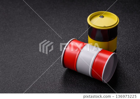 Metal barrels containing oil, gas, or chemicals, global fuel prices, and trends. Oil barrels Metal barrels containing oil, gas, or chemicals, global fuel prices, and trends. Oil barrels 136973225