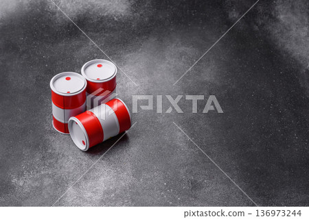 Metal barrels containing oil, gas, or chemicals, global fuel prices, and trends. Oil barrels Metal barrels containing oil, gas, or chemicals, global fuel prices, and trends. Oil barrels 136973244