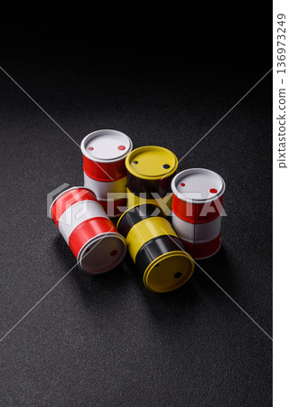 Metal barrels containing oil, gas, or chemicals, global fuel prices, and trends. Oil barrels Metal barrels containing oil, gas, or chemicals, global fuel prices, and trends. Oil barrels 136973249