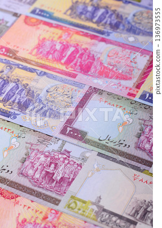 Iranian money, lira currency, banknotes of various denominations, financial transactions. Iran money 136973555