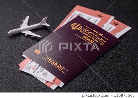 Iranian passport for travelling, flying and doing business. Iran document, id 136973565