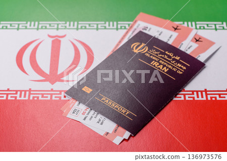 Iranian passport for travelling, flying and doing business. Iran document, id 136973576