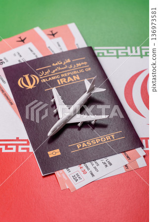 Iranian passport for travelling, flying and doing business. Iran document, id 136973581