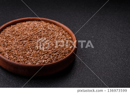 Flaxseed as an ingredient for oil, organic flour, and healthy foods. Flax seeds 136973599