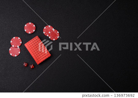 Casino, cards and chips on a colored background, poker and blackjack. Cards and chips Casino, cards and chips on a colored background, poker and blackjack. Cards and chips 136973692