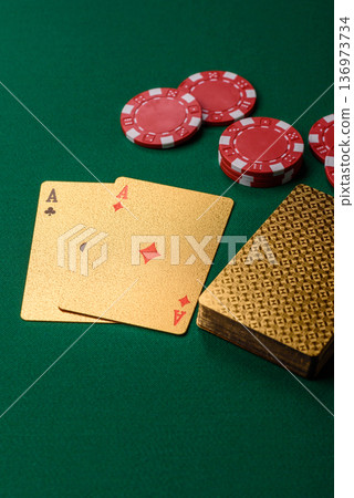 Casino, cards and chips on a colored background, poker and blackjack. Cards and chips Casino, cards and chips on a colored background, poker and blackjack. Cards and chips 136973734