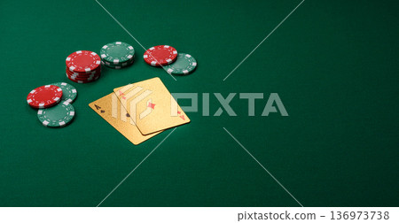 Casino, cards and chips on a colored background, poker and blackjack. Cards and chips Casino, cards and chips on a colored background, poker and blackjack. Cards and chips 136973738