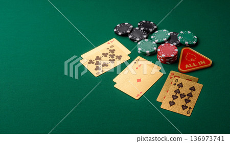 Casino, cards and chips on a colored background, poker and blackjack. Cards and chips Casino, cards and chips on a colored background, poker and blackjack. Cards and chips 136973741