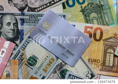 A credit card for contactless cashless payments via a terminal or online. A credit card 136973878