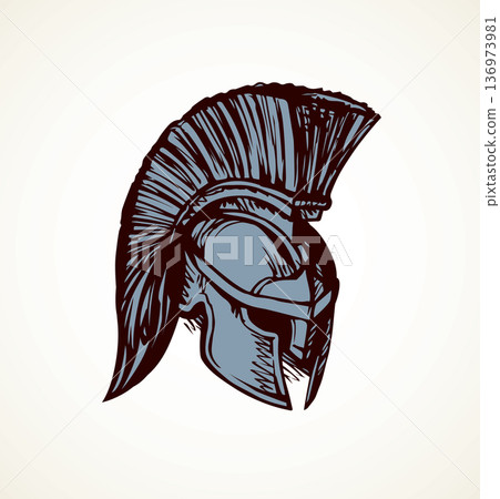Spartan helmet. Vector drawing 136973981