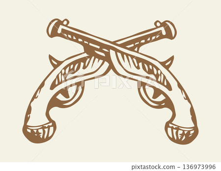 Antique pistol. Vector drawing icon 136973996