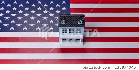 Real estate, conceptual background on the US flag, renting, investing, and business. Real estate Real estate, conceptual background on the US flag, renting, investing, and business. Real estate 136974049