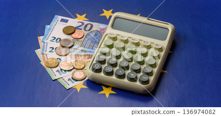 Euro, European currency cash banknotes for business and financial exchanges. Euro banknotes Euro, European currency cash banknotes for business and financial exchanges. Euro banknotes 136974082
