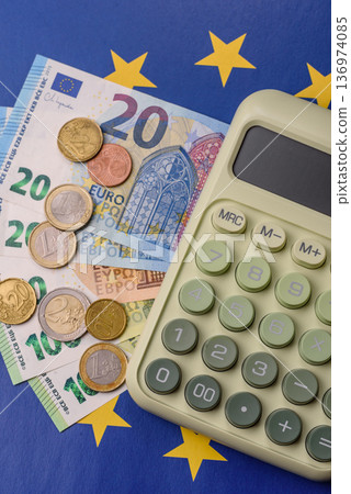 Euro, European currency cash banknotes for business and financial exchanges. Euro banknotes 136974085