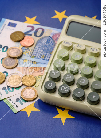 Euro, European currency cash banknotes for business and financial exchanges. Euro banknotes 136974086