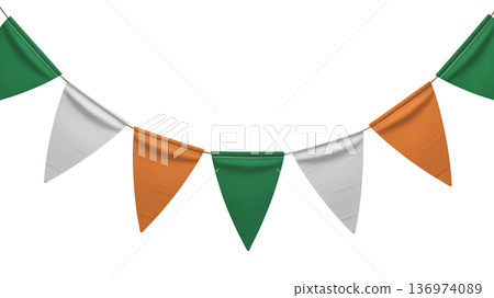 Festive bunting garland with flags in irish flag colors isolated on a transparent background. Perfect for st. patrick's day party decorations Festive bunting garland with flags in irish flag colors isolated on a transparent background. Perfect for st. patrick's day party decorations 136974089