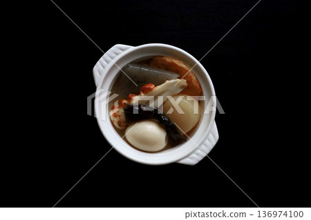 Flat lay photo of oden food samples Flat lay photo of oden food samples 136974100