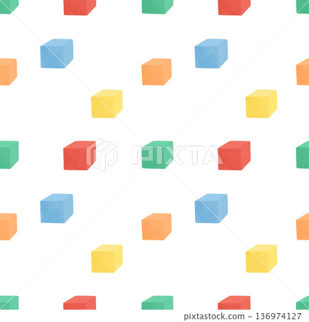 Seamless pattern with colored game cubes, toys for children. In a flat style. Watercolor, pastel, gouache. For the design of children's products Seamless pattern with colored game cubes, toys for children. In a flat style. Watercolor, pastel, gouache. For the design of children's products 136974127