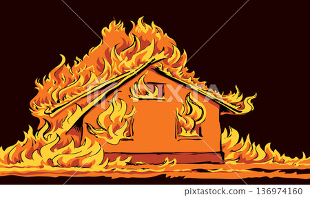 Burning house. Vector drawing sketch Burning house. Vector drawing sketch 136974160