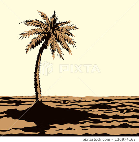 Small desert island. Vector drawing 136974162