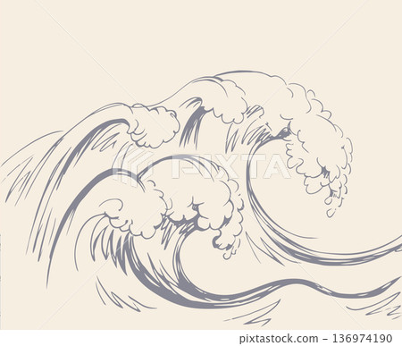 Water wave. Vector line drawind Water wave. Vector line drawind 136974190
