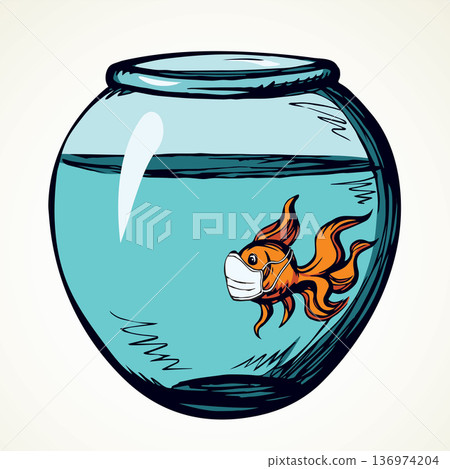 Aquarium with water for fish quarantine isolation. Vector drawing Aquarium with water for fish quarantine isolation. Vector drawing 136974204