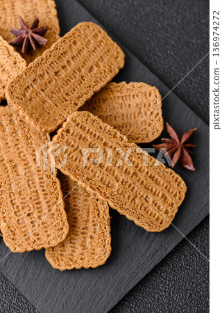 Caramel biscuit cookies, or shortbread, are a healthy breakfast food. Biscuit cookies Caramel biscuit cookies, or shortbread, are a healthy breakfast food. Biscuit cookies 136974272