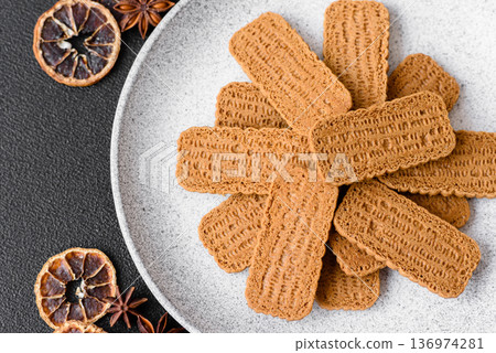 Caramel biscuit cookies, or shortbread, are a healthy breakfast food. Biscuit cookies Caramel biscuit cookies, or shortbread, are a healthy breakfast food. Biscuit cookies 136974281