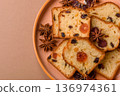 Fruit cake, a dessert with cherries, plums, and raisins for a festive Christmas table. Fruit cake 136974361