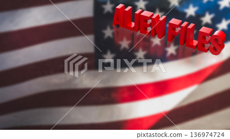 Alien Files Concept with American Flag Background 3d render. 136974724