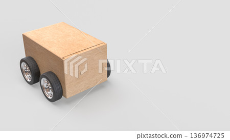 Minimalist Wooden Box Car on White Background 3d Render. 136974725